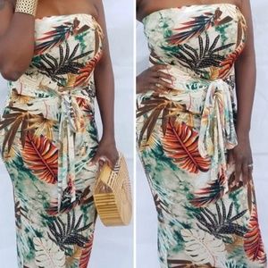 Tropical ladies halter dress with attached belt